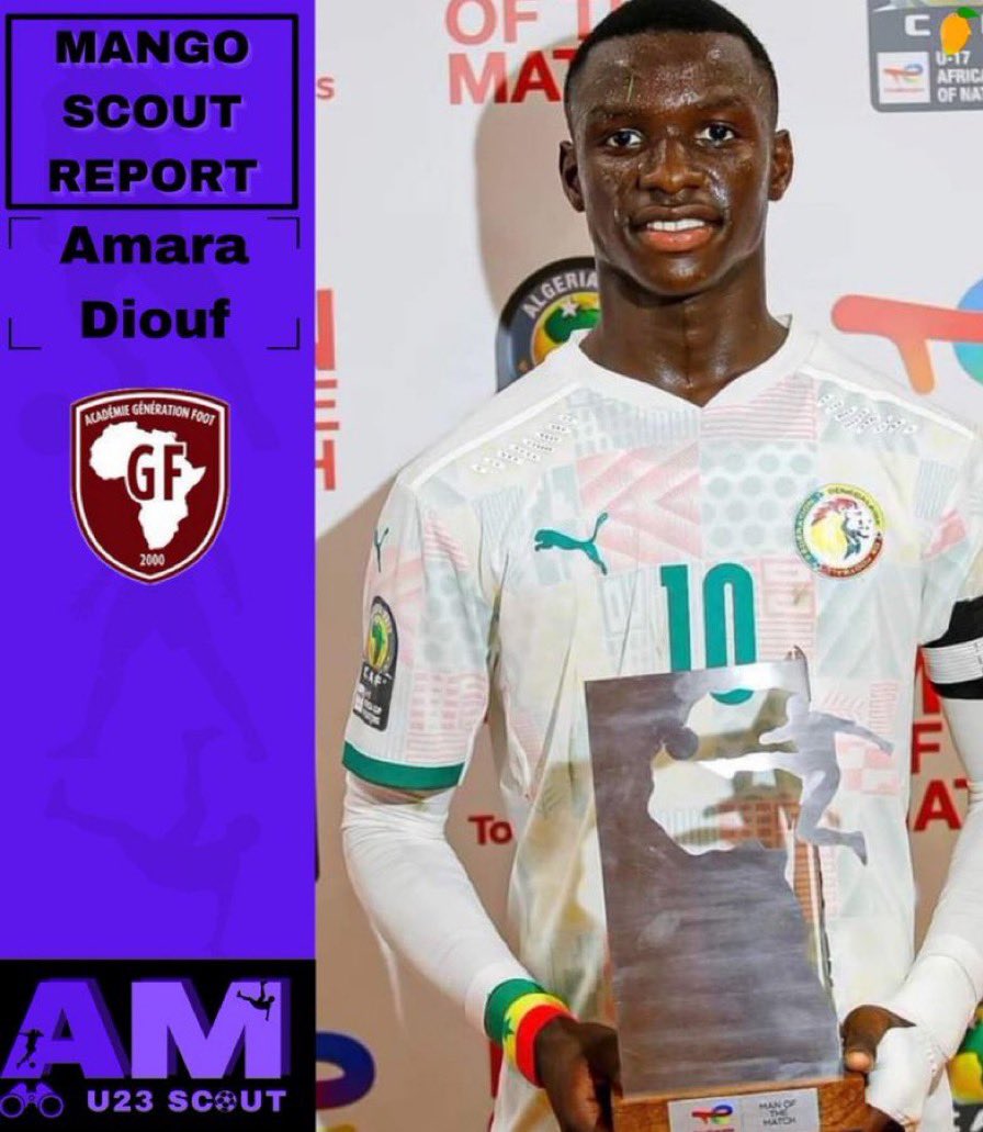 🇸🇳Amara Diouf (14)
🏟Génération Foot
👤Forward

Africa Cup of Nations U17
🏟6 Games
⚽️5 Goals
✅Top Goalscorer ⚽️
✅U17 AFCON Winner🏆

What a serious talent, the main reason why Senegal have won the tournament😮‍💨😮‍💨