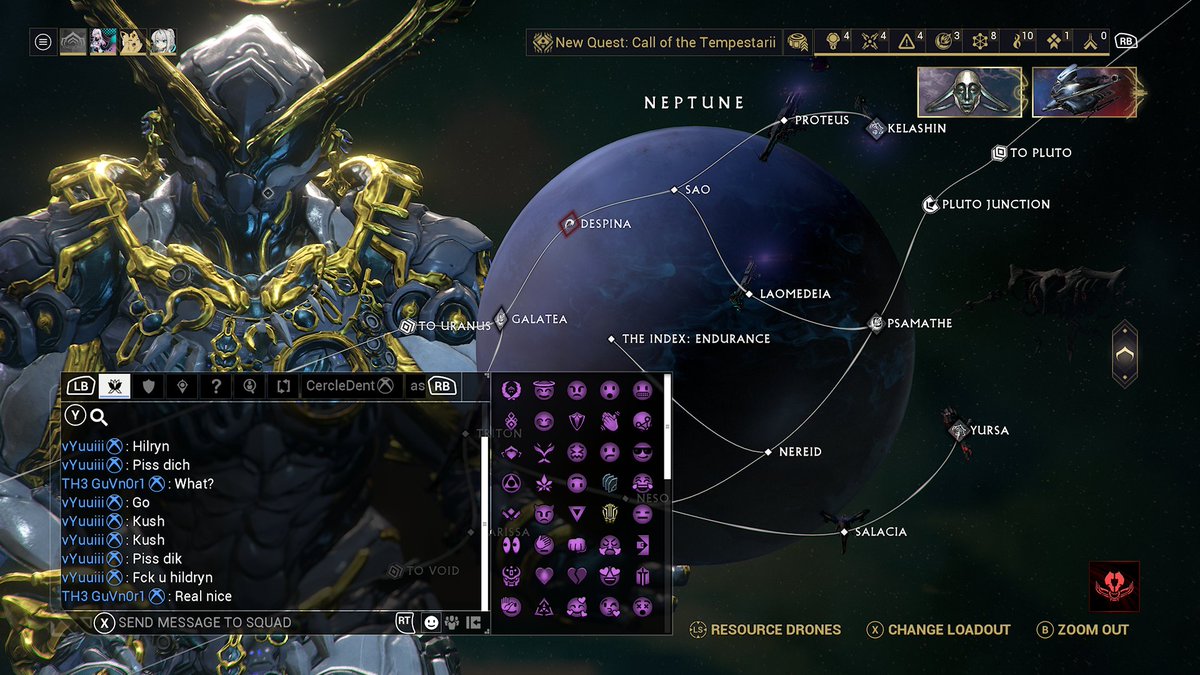 TGuvn0r1's tweet photo. First time I've come across this kind of toxic behaviour in @PlayWarframe, I've reported it but honestly this is disgusting... This is a game that I love and I'm sure the Devs don't want people like this playing their game... #warframe #uncalledfor #toxicbehaviour https://t.co/jK0E2RzYPD