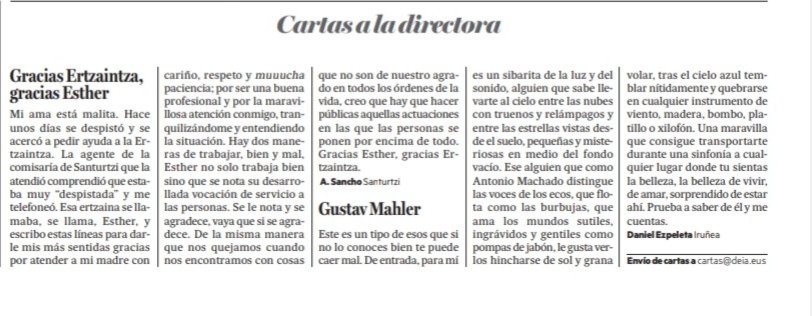 Por ofrecer una atención que va más allá del trato profesional esperado, por sumar corazón y entrega a tu labor diaria, ESKERRIK ASKO Esther! Un orgullo ser tu compañera. 
2023/05/20 <a href="/deia_eus/">DEIA</a> 
<a href="/ertzaintzaEJGV/">Ertzaintza</a> 
#vocaciondeservicio