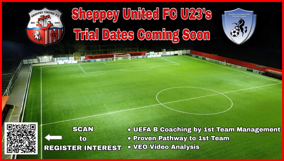 simonbeardspare's tweet photo. ⚽️ U23's TRIALS COMING SOON ⚽️
@SheppeyUFC looking to build on a successful 2022/23 season after winning the SCEFL Dev League
Play on the best facilities in Swale 👌
Click the link or SCAN the qr code to register your interest 
https://t.co/y4YHTns29c
#ProvenPathway 
@SCEFLeague https://t.co/aQYEZdRXLg