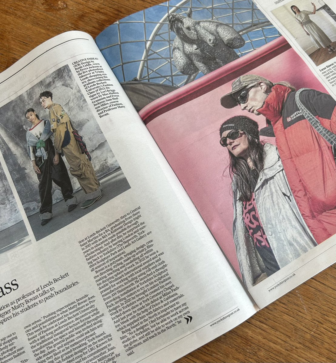 AbigailSPaul's tweet photo. And in @yorkshirepost brilliant weekend magazine here’s @leedsbeckett Prof #MattyBovan with some gorg pics from #Run @TrinityLeeds part of @LEEDS_2023 back in March. Lucky to have such a strong regional paper amplifying the #arts #culture #fashion of the region! #BuyAPaper https://t.co/1990a10cY0