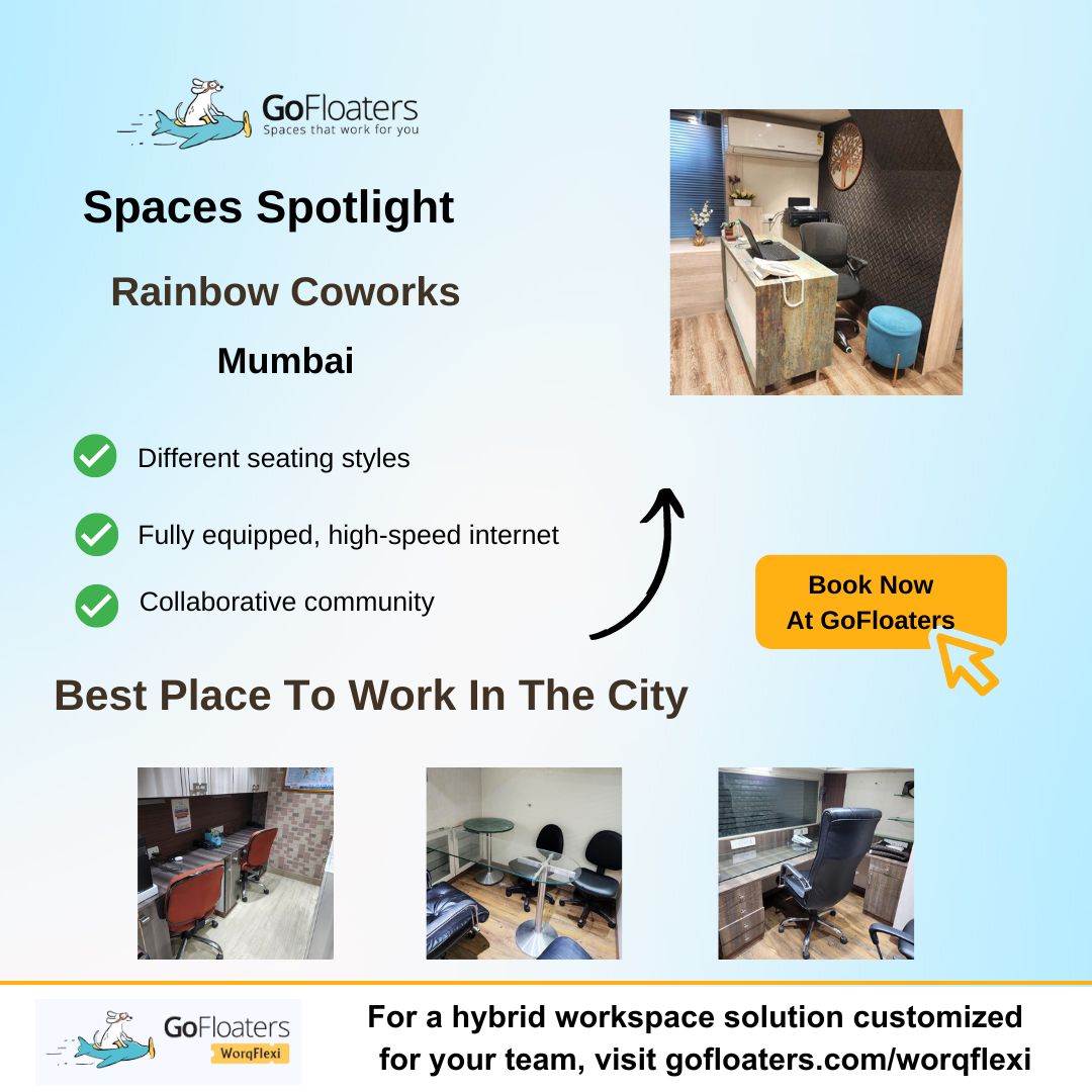 #SpacesSpotlight Time!

It's Rainbow Coworks at #Mumbai!

Book your desk at: zurl.co/9ICS 

For desks, visit zurl.co/e3cw 

#opendesk #CoworkingSpaces #GoFloaters #meetingroom #hybridwork #mumbai #andheri