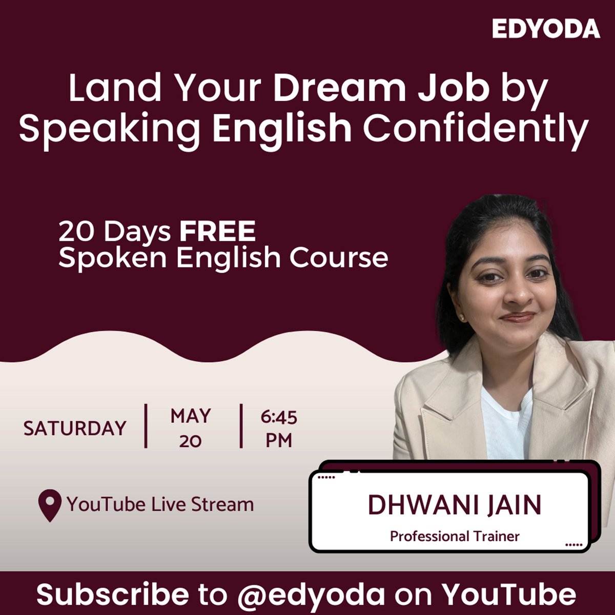 Ready to boost your confidence in spoken English? 🗣️💬 

Our highly anticipated 20-day 'Spoken English course' starts TODAY at 6:45 PM

Subscribe now - youtube.com/watch?v=6hwJeK… 

#SpokenEnglish #LanguageLearning #EnglishFluency #CommunicationSkills #OnlineCourse #LanguageSkills