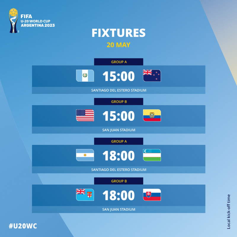 FIFAWorldCup's tweet photo. MD1 🙌

📋 Today's #U20WC fixtures!