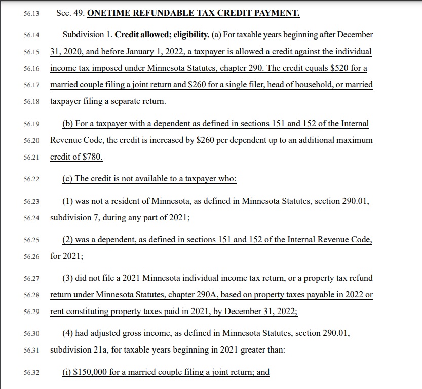 Brian Bakst on Twitter: "Quick update on MN $260 per person rebate: -Based  on 2021 income; had to live in MN, file a tax form here for that year.  -$75k/$150K single (all