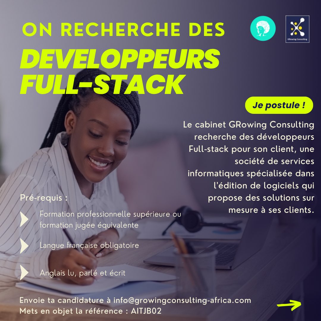 abjintech's tweet photo. Hello on recherche des développeurs 👋🏾 https://t.co/ZnWzrZJ9AN