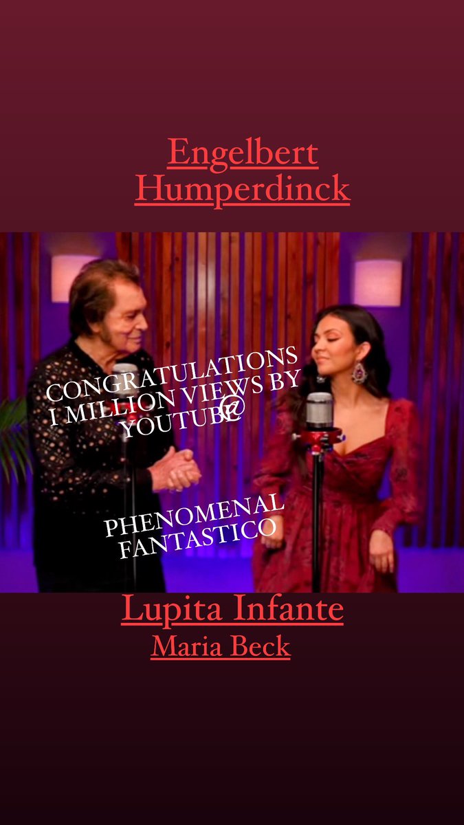 Jurgen Korduletsch (@jkorduletsch) on Twitter photo RT okgoodrecords "RT <a href="/PeggyZehring/">Peggy</a>: <a href="/ehumperdinck/">Engelbert Humperdinck</a> <a href="/lupitainfantexo/">Lupita Infante</a> 
@LAmsBeck <a href="/okgoodrecords/">OK! Good Records</a> 
Congratulations 
A great duet with a beautiful song. Thanks for that.🎶🎤❤️
Watch: youtu.be/uI1ntdnsxuY " RT okgoodrecords "RT <a href="/PeggyZehring/">Peggy</a>: <a href="/ehumperdinck/">Engelbert Humperdinck</a> <a href="/lupitainfantexo/">Lupita Infante</a> 
@LAmsBeck <a href="/okgoodrecords/">OK! Good Records</a> 
Congratulations 
A great duet with a beautiful song. Thanks for that.🎶🎤❤️
Watch: youtu.be/uI1ntdnsxuY "