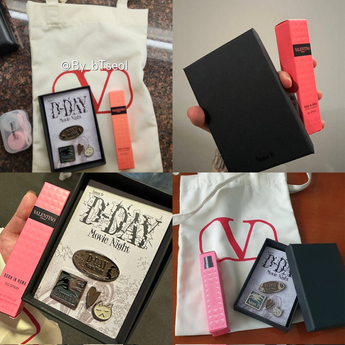 sugatradamus's tweet photo. yoongi giving valentino items as a gift to armys who attended the movie night. https://t.co/YwTaqGLq07