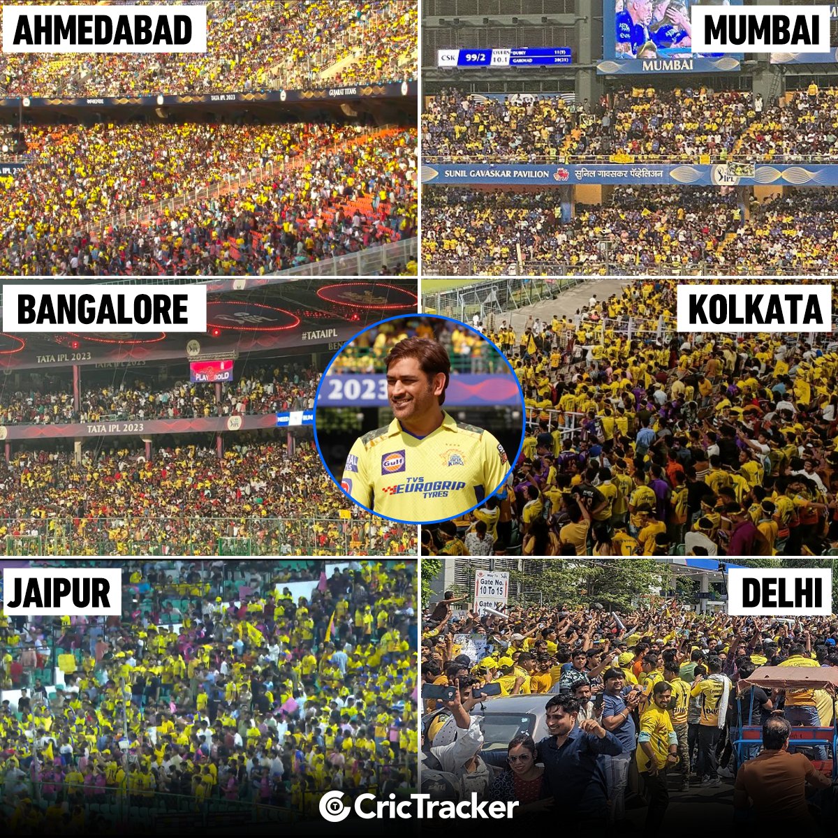 Cricketracker's tweet photo. MS Dhoni receiving a grand welcome in away matches this season 💛🦁

📸: IPL/@ChennaiIPL https://t.co/3EbJHOHZri