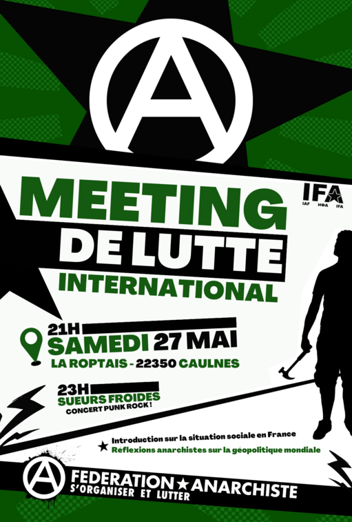 samedi 27 mai 2023 - Caulnes 22350 - Meeting anarchiste de lutte suivi d'un concert du groupe punk "sueurs froides"

ift.tt/mhJCuis
