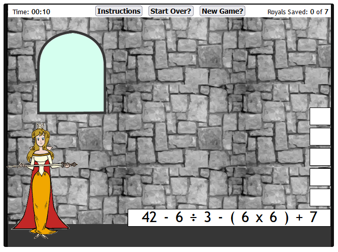 internet4classr's tweet photo. I4C: Royal Rescue. This game requires students to save seven members of a Royal Family from prison by using their order of operation skills to build stairways leading to their secret cells. https://t.co/6DPemP27AF #edchat #6thchat #7thchat #8thchat https://t.co/d9HFe4FvZl
