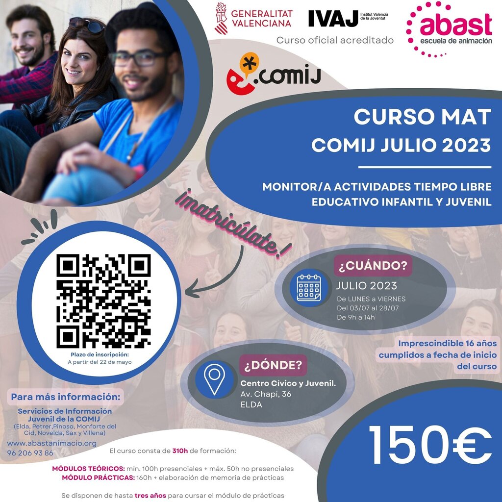 Desde #Comij, ya hemos programado el curso intensivo de Monitor de Actividades de Tiempo Libre Educativo Infantil y Juvenil 2023.

🗓 Realización del 3 al 28 de julio
📝 Inscripciones a través del QR del cartel, a partir del lunes 22 de mayo.
👩‍🎓 Certi… instagr.am/p/CsdkiJRx4JP/
