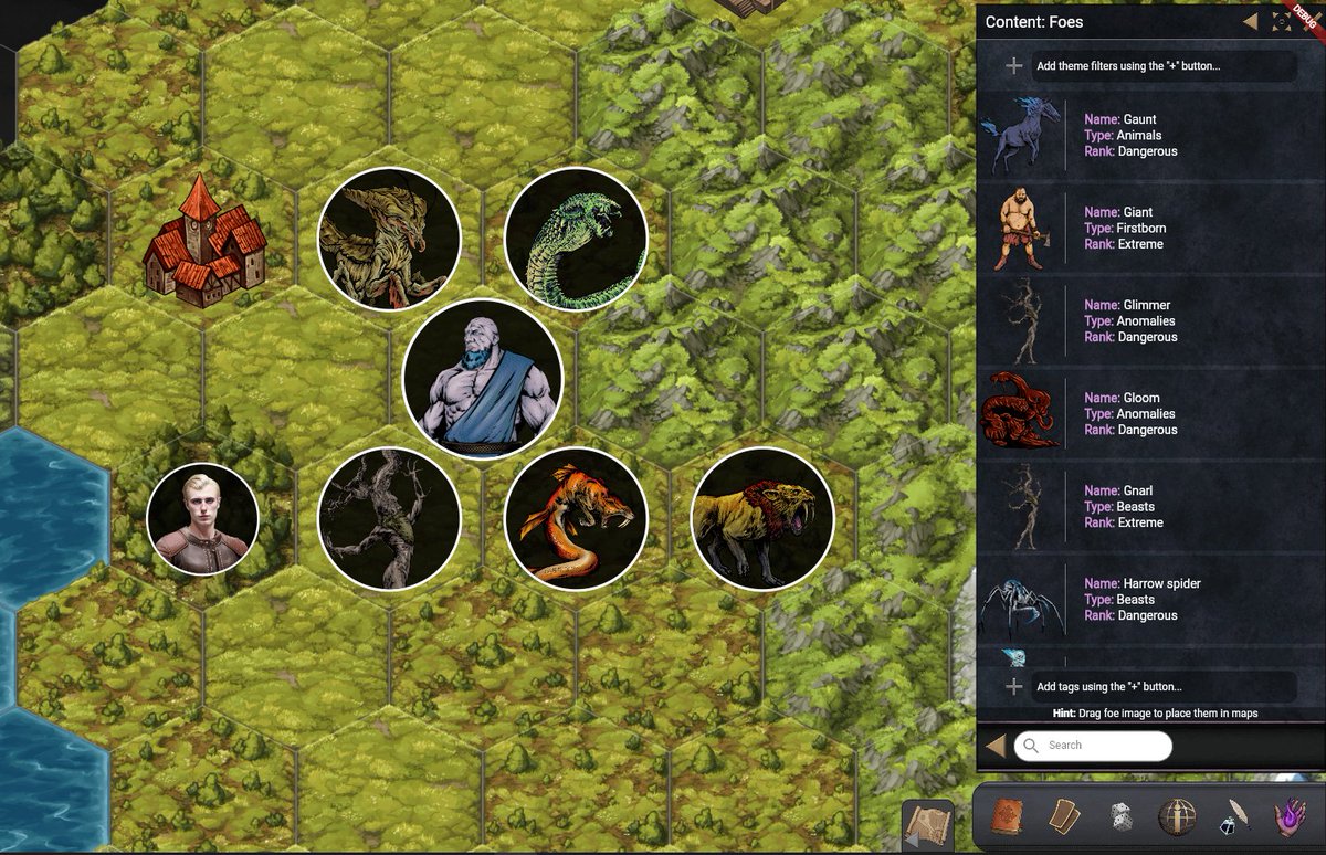 Working on adding tokens for the foes in The Augur. These are customizable when you create your own foes (you can pan and zoom the image inside the token). Getting closer to 2.0 release! Trying to make it as polished as possible.