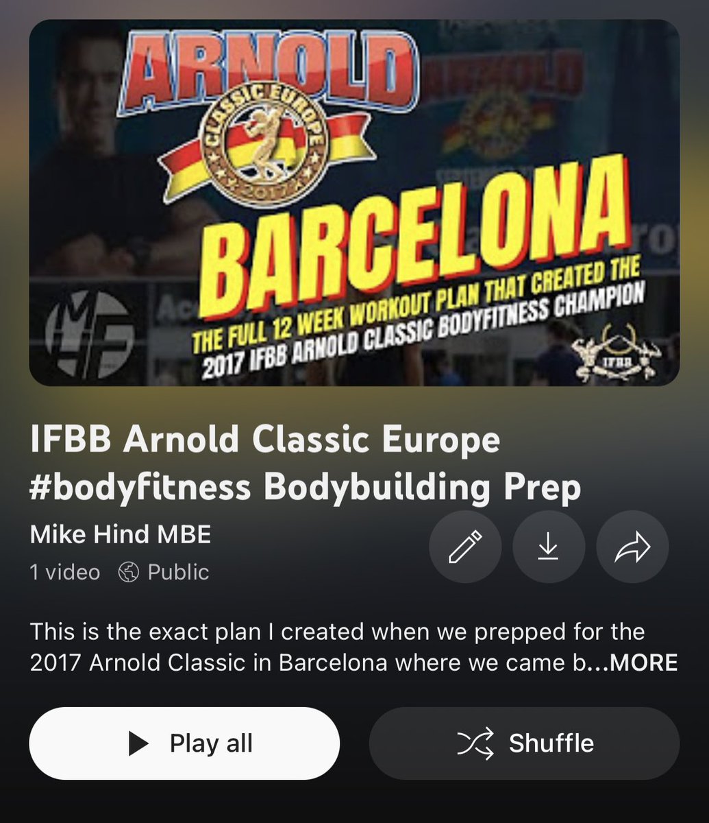 The plan I created that WON the <a href="/Schwarzenegger/">Arnold</a> Classic over in Barcelona..

If your looking for a easy workout don’t even click the link as this is not for you.

youtube.com/playlist?list=…
