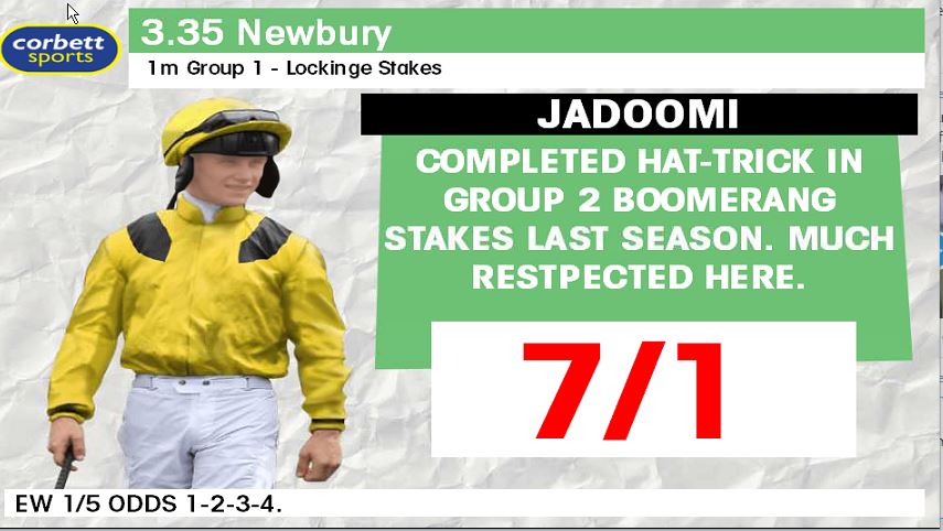 The Lockinge Stakes (3.35pm Newbury)

Jadoomi currently 7/1
