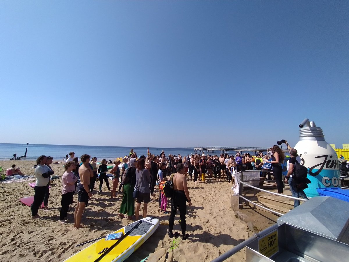 At the #PaddleOutProtest with #OceanActivists on #Boscombe beach near #BOURNEMOUTH #DORSET #SurfersAgainstSewage #PaddleOut