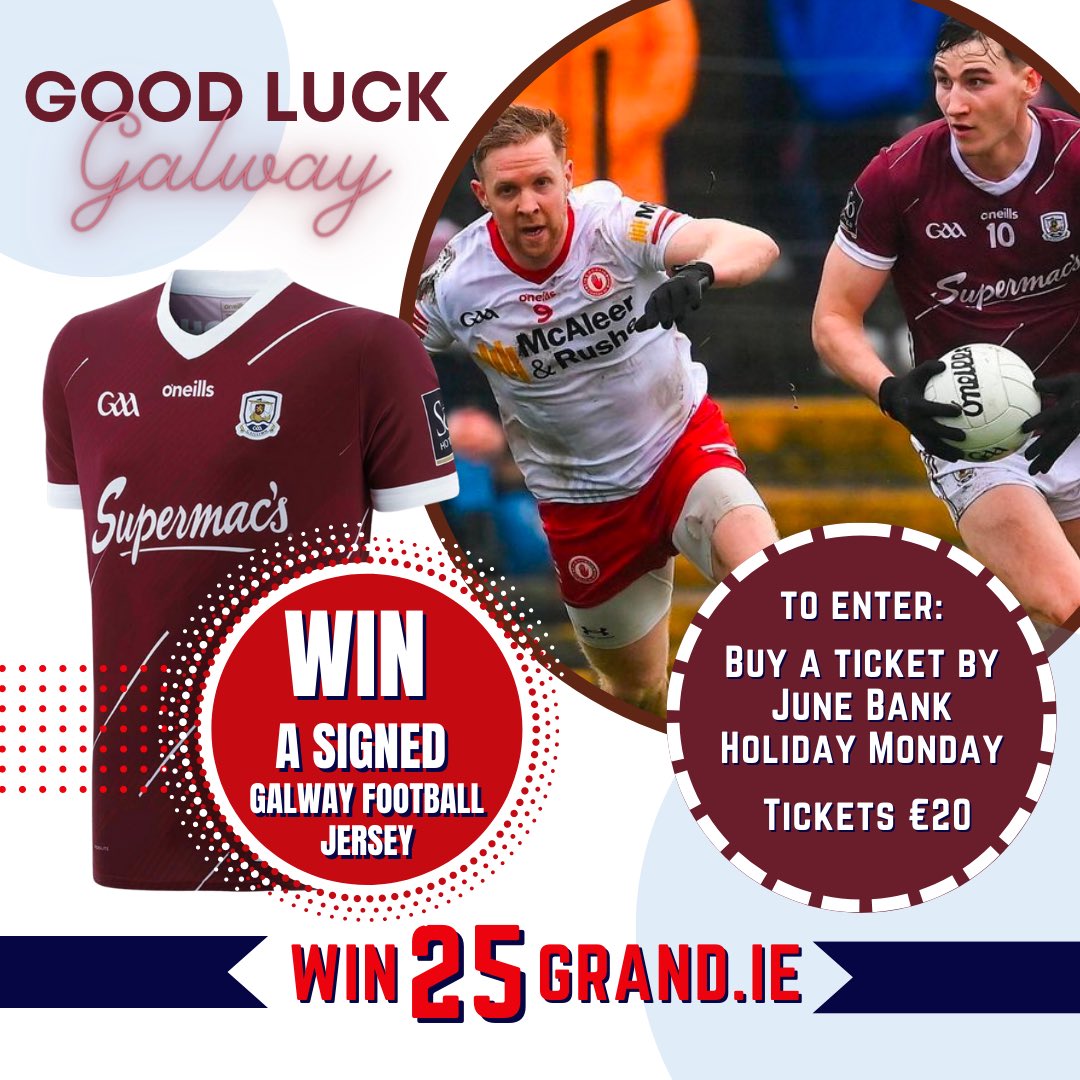 StThomassHC's tweet photo. Best of luck to @Galway_GAA footballers today! 

Want to win a signed Galway football jersey? 

To enter buy a ticket for our fundraiser by June Bank Holiday Mon and be in with a chance to WIN! 
https://t.co/yKx2n6ODjS

#gaa #sthomasgaa #galwaygaa #fundraiser #win25grand https://t.co/GDK31FR6hk