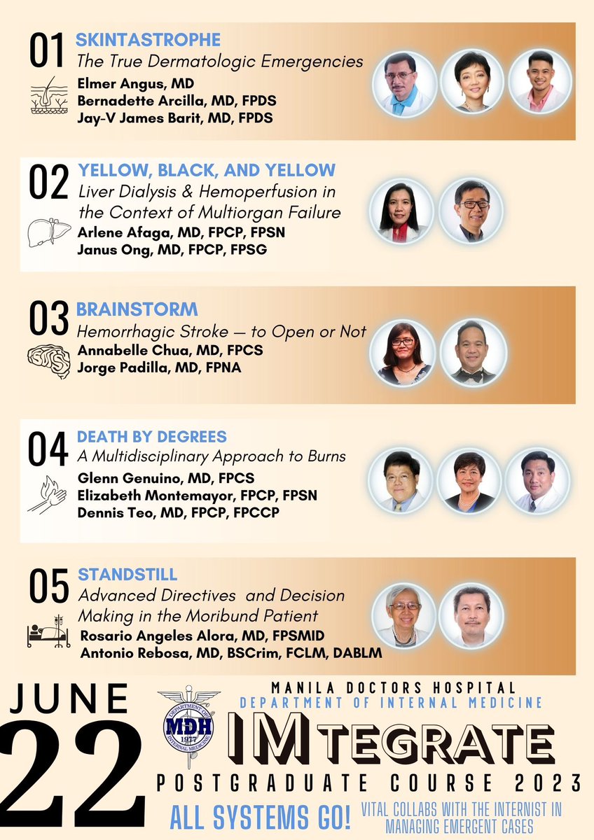 MDHIMDept's tweet photo. 5 weeks to go until IMtegrate: All Systems Go! Vital Collabs with the Internist in Managing Emergent Cases on June 22 and 23, 2023 at The Manila Hotel!

Registration is extended until May 31, 2023! Register now!

https://t.co/LdsWBPVLQf

📖🏨🧠

#IMtegrate2023 https://t.co/Ib4HszxGYf