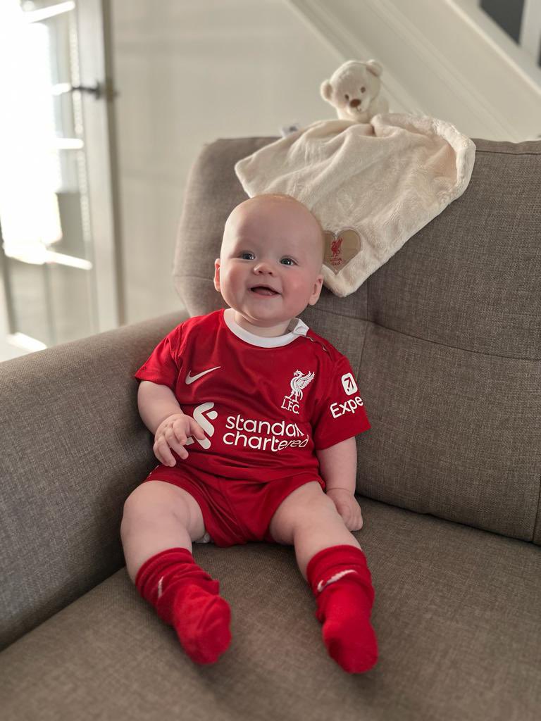 Oliver’s first Liverpool kit. Up the reds