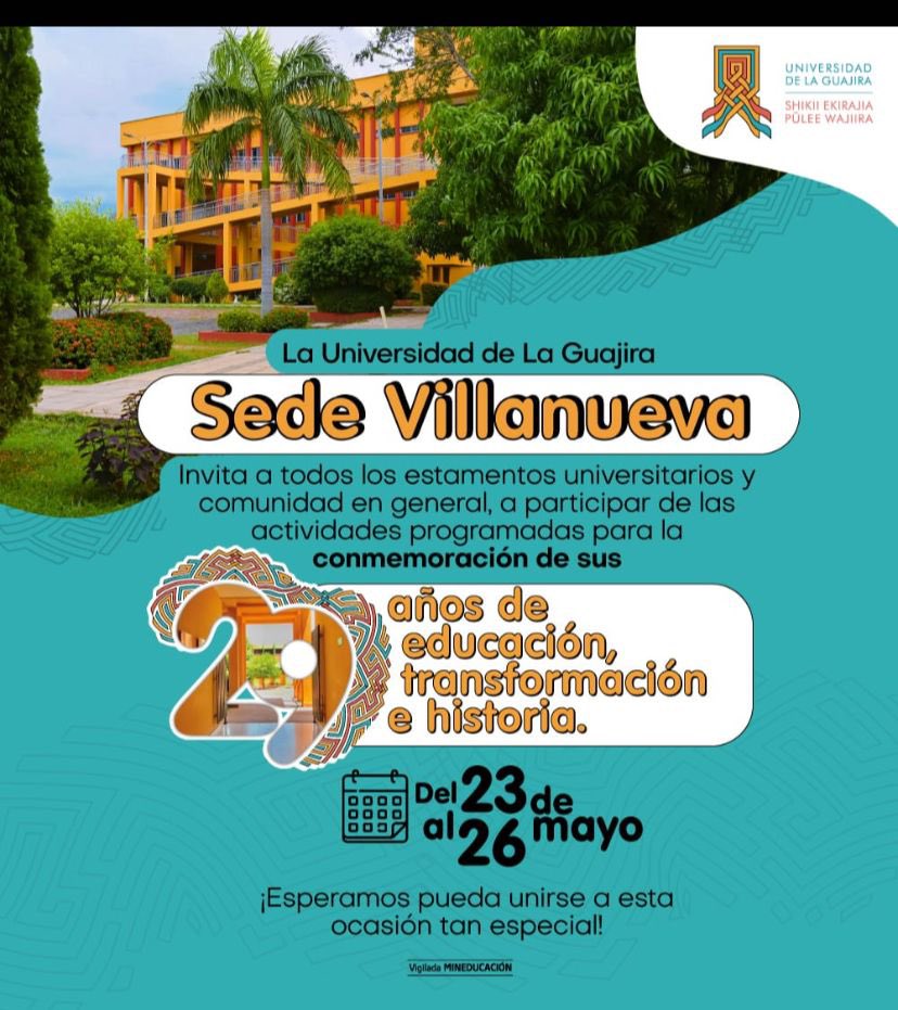 RamonMolinaLop2's tweet photo. Todos invitados a nuestra casa de estudio Universidad de la Guajira, Sede Villanueva a sus 29 años de Educación, Transformación y historia. https://t.co/Lx2Ch33bGp