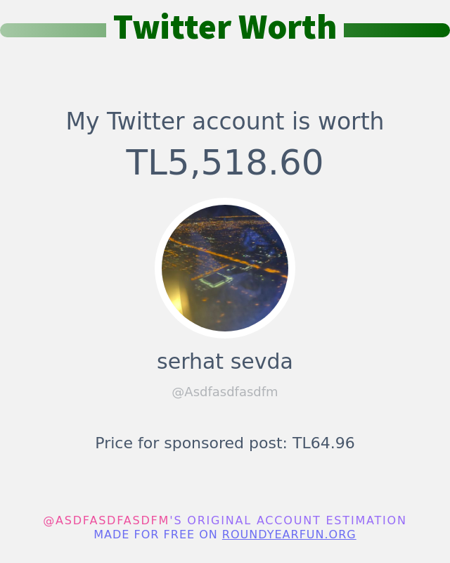 Twitter değerim: TL5,518.60

➡️ anyplacehere.me/twitterworth?l…