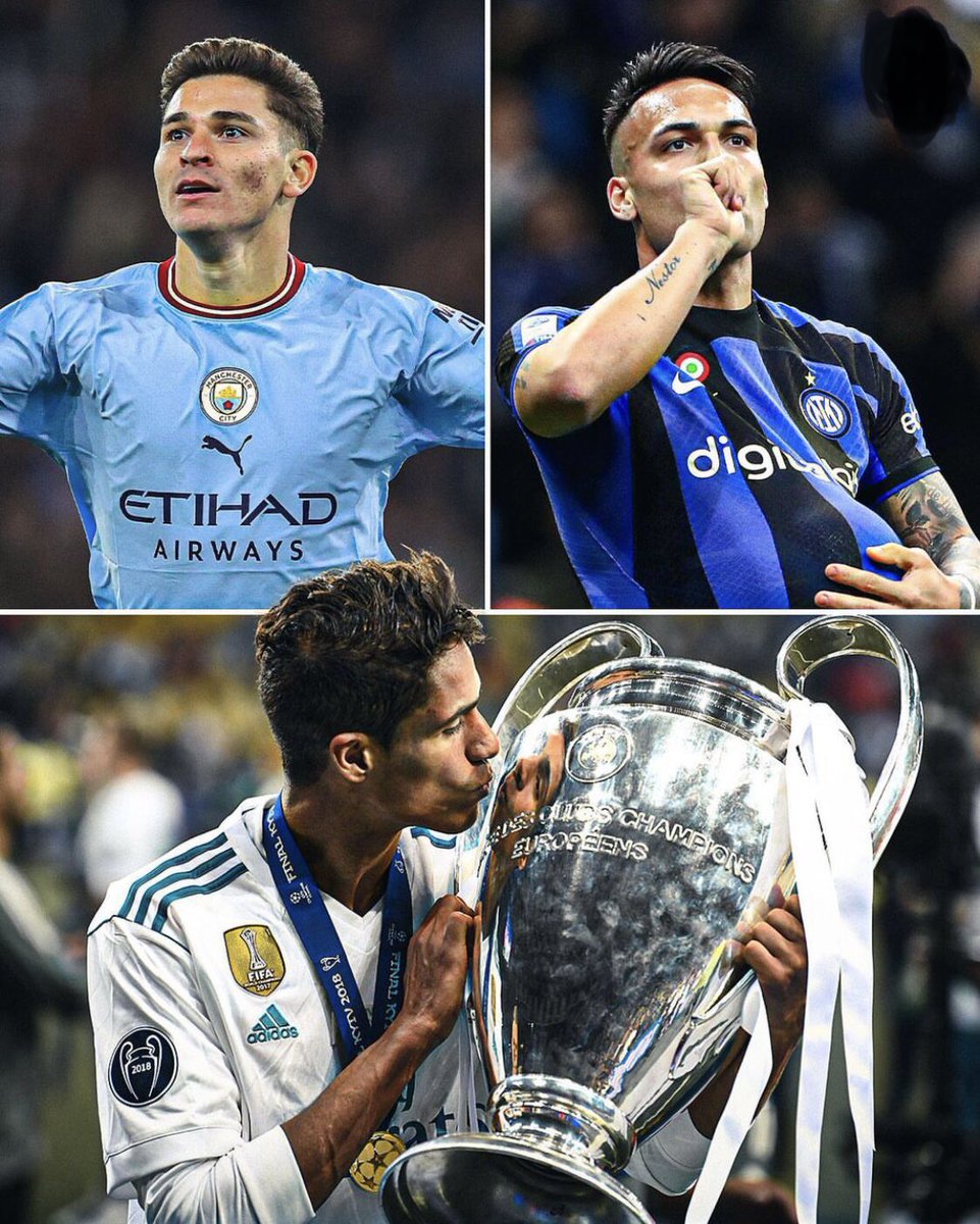 NewsFTBL's tweet photo. #UCL 🇦🇷Julian Alvarez et Lautaro Martinez auront la chance d’être vainqueur de la Coupe du Monde et gagnant de la Ligue des Champions lors de la même saison. 

Le dernier joueur à avoir accomplie cet exploit n’était autre que Raphaël Varane. 🇫🇷🏆

#LDC #UCLfinal https://t.co/cDP015zICO