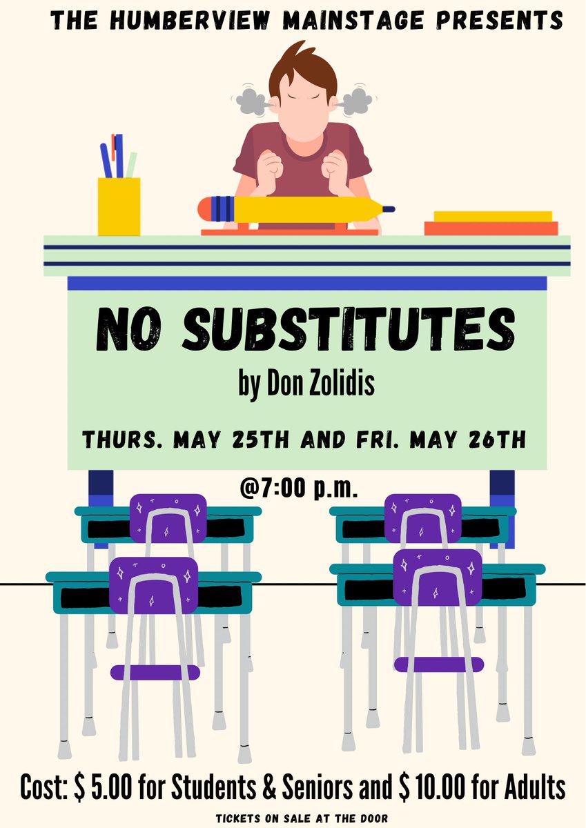 Come out and see the Hilarious Humberview Spring Play ‘No Substitutes’ this Thurs. May 25 or Fri. May 26th. Tickets are 5.00 for students 10.00 for adults. <a href="/HumberviewSS/">Humberview S.S.</a> <a href="/PeelSchools/">Peel District School Board</a>