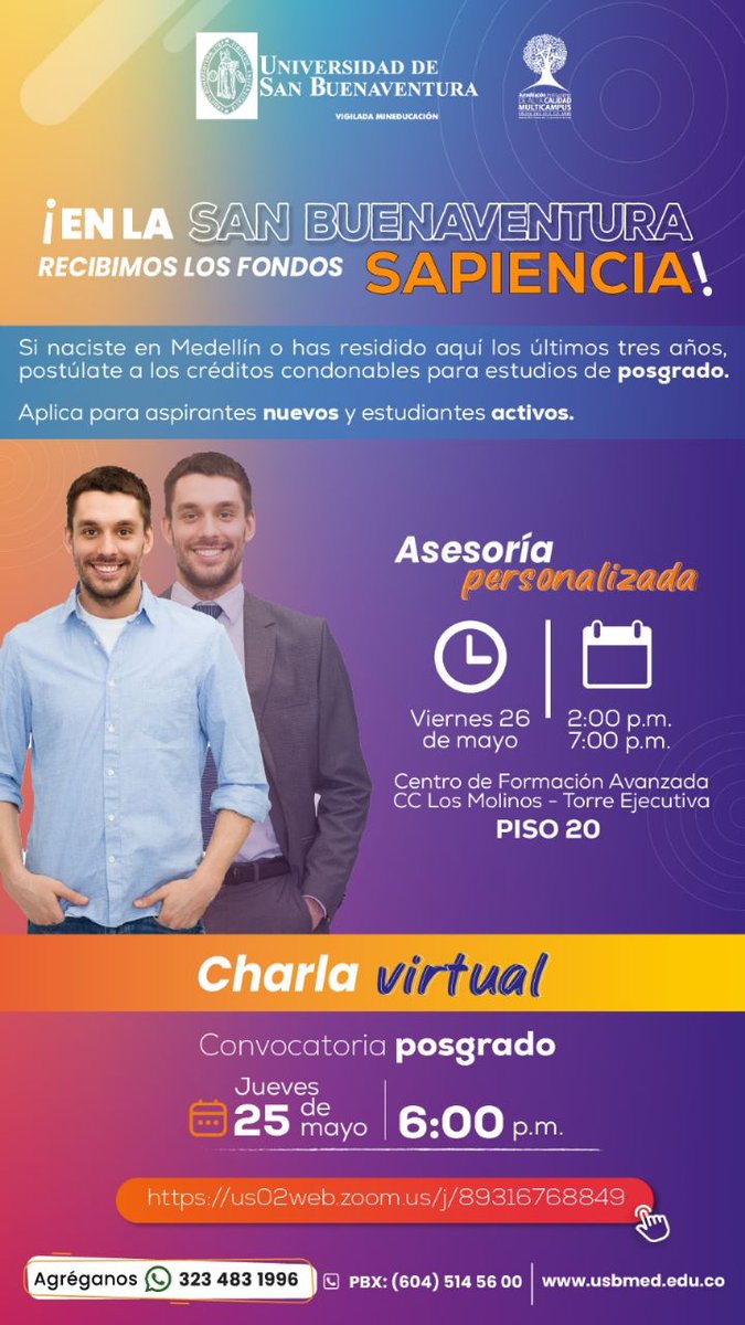 doctoradopsicol's tweet photo. Especial saludo. Se encuentra activa la Convocatoria de los FONDOS SAPIENCIA – POSGRADOS (DOCTORADOS), dirigida a aspirantes nuevos y estudiantes antiguos.  Para ampliar información, se llevará a cabo una charla virtual el jueves 25 de mayo. https://t.co/8I6dWV96xD