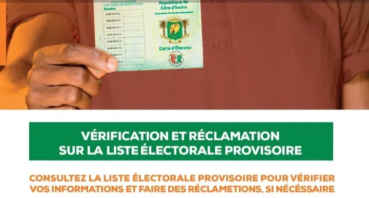 #LEP2023 Revision de la liste électorale 2023 :

La liste électorale provisoire 2023 est disponible en ligne: 
cei.ci/lep-23/

Consultez-la pour faire vos réclamations ! 
#Team225 #CIV225 <a href="/ElectoPanorama/">Panorama Electoral Global 🗳</a> <a href="/foscaoci/">Foscao-Ci</a>
<a href="/KlintioK/">Klintio Marguerite Yoli-Bi Koné</a> <a href="/t_mefoua/">Mefoua TRAORE</a> <a href="/Fesciv/">Friedrich-Ebert-Stiftung Côte d'Ivoire (FES)</a> <a href="/ndicotedivoire/">NDI Côte d'Ivoire</a> <a href="/oidh_ong/">ONG OIDH</a>