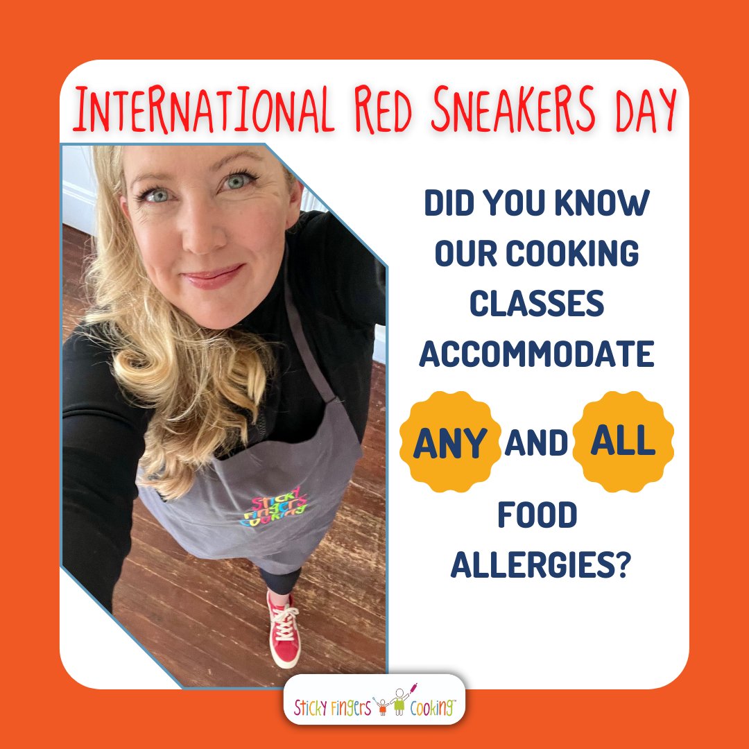 May 20 is International Red Sneakers Day! 

We are always 100% nut-free, and we accommodate ANY and ALL food allergies.

- Erin Fletter, Food-Geek-in-Chief 

#InternationalRedSneakersDay #RedSneakersForOakley #FoodAllergyAwareness #FoodAllergy #HealthyCooking #KidsCooking