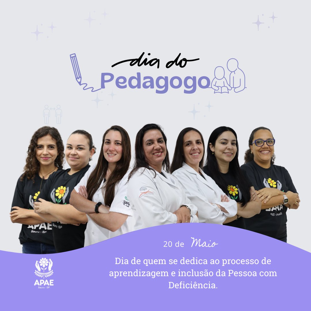 apaebauru's tweet image. 20 de maio - Dia do Pedagogo

Dia de quem se dedica ao processo de aprendizagem e inclusão da Pessoa com Deficiência.

#Curta e #Compartilhe
#apae #bauru #APAEBauru #apaebrasil