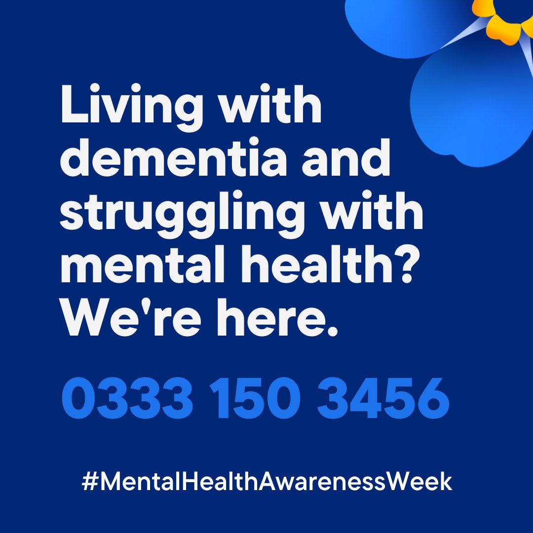 Living with dementia can be tough, and we know people diagnosed with dementia and carers often go through periods of anxiety and depression.

We’re here for you. Call our Dementia Support Line on 0333 150 3456.

#MentalHealthAwarenessWeek #LivingWithDementia