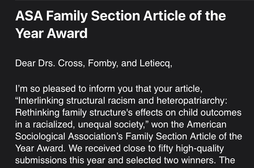 Article. Of. The. Year. 🤯 So thrilled & honored for our research to be embraced in this way… Many congrats to my brilliant co-authors, @p_fomby & @BethanyLetiecq! And many thanks to the selection committee for their thoughtful review of our submission!