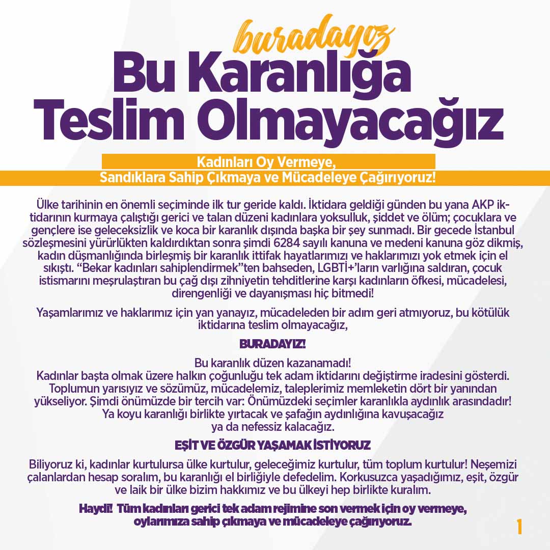 Aydın, yazar ve sanatçı kadınlar SOL Feminist Hareketin İkinci Tur Çağrısında birleşti: Buradayız Bu Karanlığa Teslim Olmayacağız 'Tüm kadınları oy vermeye ve sandıklara sahip çıkmaya çağırıyoruz' via @SolFeminist solsiyaset.org/kadinlar-ikinc…