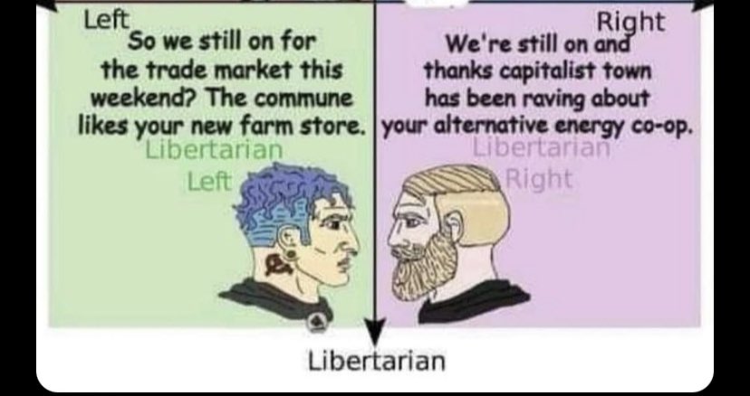 the idea of anarchists and libertarians having a farmers market . It would be like Epsteins island but with  fedora bros , vape pens and folk punk . literally a nightmare