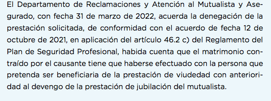 Si eres viuda/o de un mutualista debes casarte antes de que se jubile, en caso contrario te denegarán la pensión...