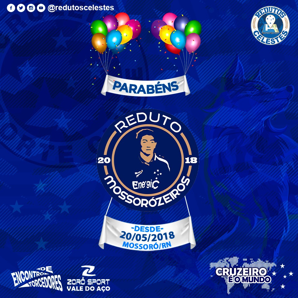 RedutosCelestes's tweet photo. Hoje o Reduto @MossoroZeiros completa 5 anos. Parabéns e muito obrigado por representar o @Cruzeiro em Mossoró/RN 🎂🎊🎉 🔵⚪🦊

#RedutosCelestes #Cruzeiro 
#RedutoMossorózeiros5Anos
#Mossoró #RioGrandeDoNorte #CruzeiroÉOMundo https://t.co/A8DnYwVfUC