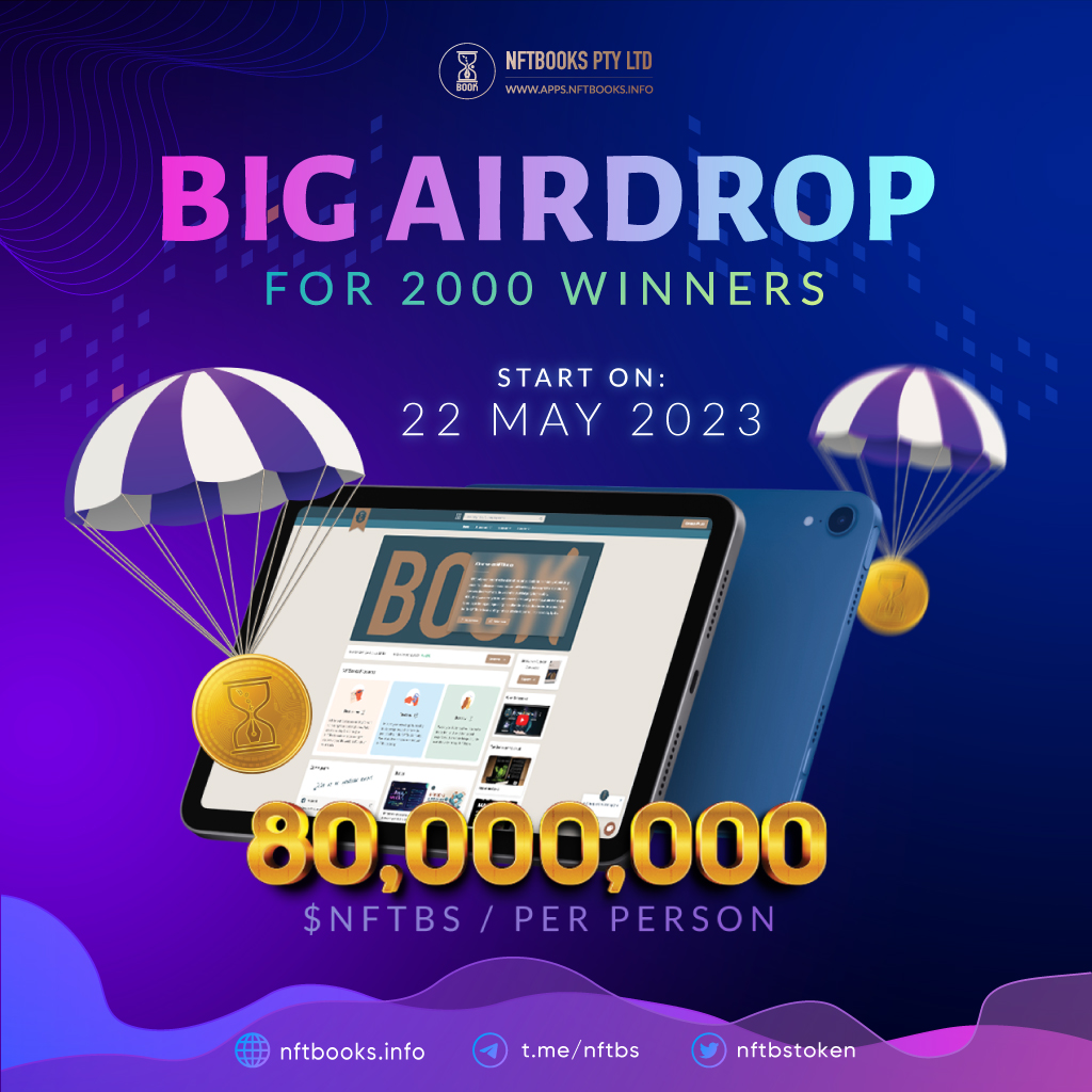 We have an exciting announcement for all users on the #NFTBOOKS platform! 
In our quest to boost user engagement, we are thrilled to unveil a massive #Airdrop event starting in just a few hours. Get ready for a thrilling opportunity to participate and reap the rewards! 

Check