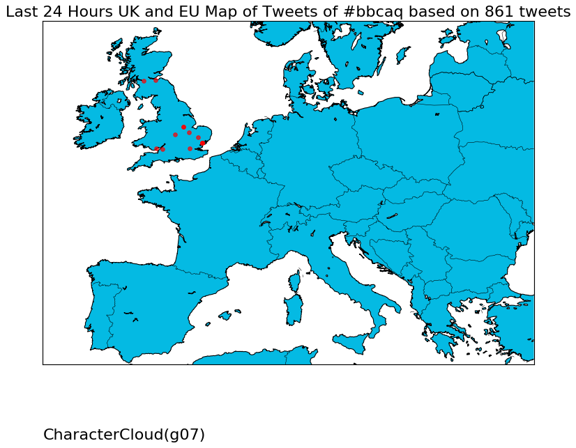 CharacterCloud's tweet photo. Last 24 Hours UK and EU Map of Tweets of #bbcaq based on 861 tweets - 20/05/2023 https://t.co/Iy3DTAjTDX