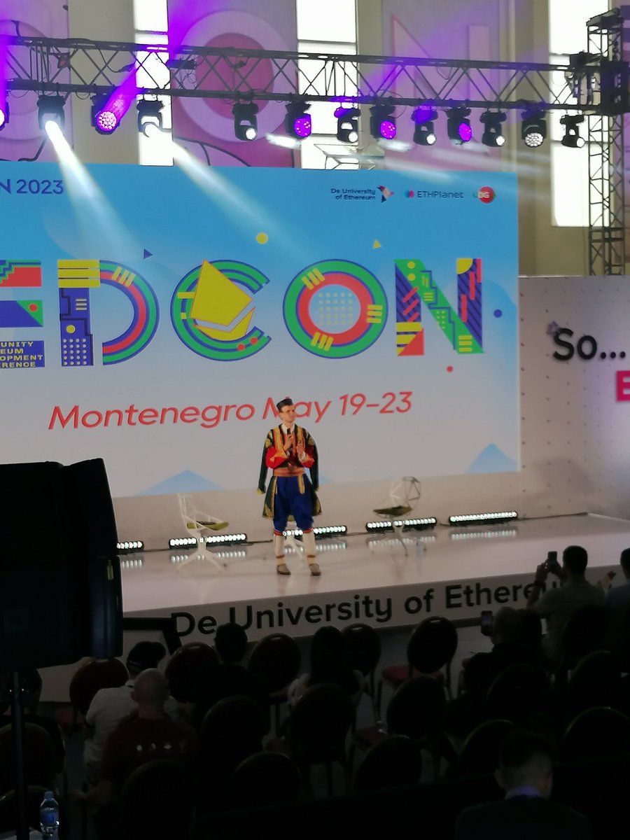 LikeaBirdMNE's tweet photo. So this is happening in #Montenegro now: @VitalikButerin in our national costume delivering a speech at @EDCON2023 #edcon #eth #Ethereum https://t.co/yCuDPrZl0V
