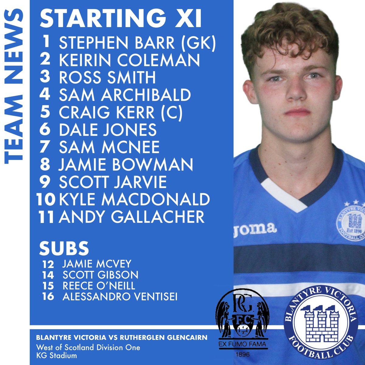 LINEUP | Sam Archibald gets his first start for the first-team as Kyle MacDonald and Kierin Coleman come into start #COTV🔵⚪️🔵
