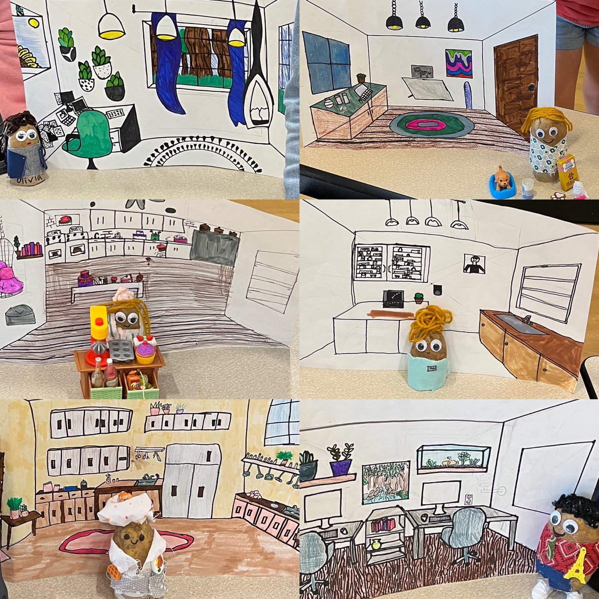 5th graders researched careers in library, interviewed a professional via email and put together a Keynote presentation in technology, &amp; created a room design in art. They made a potato into a professional and presented to the younger students! @USD_232 #BEBulldogs