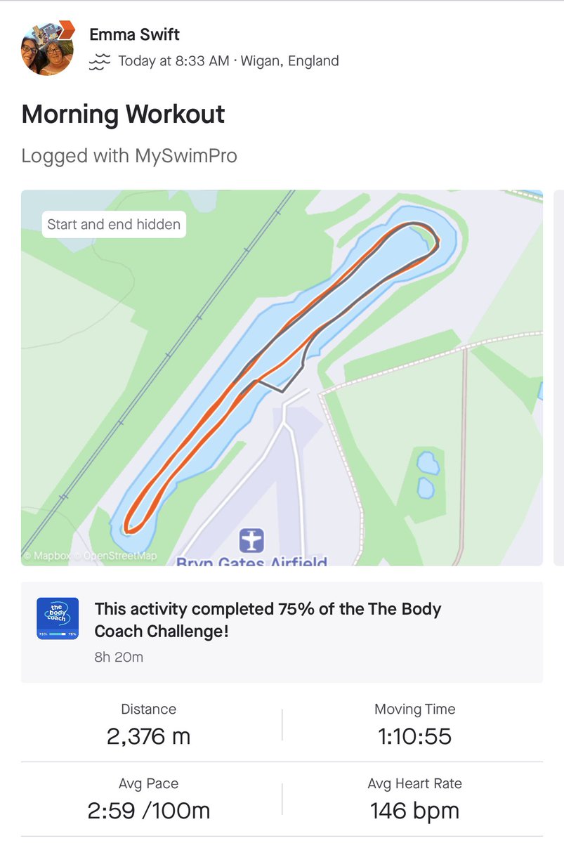 EmmaSwift2's tweet photo. Made it to half distance this morning 👍 2 weeks to go 🏊‍♀️🏊‍♀️ https://t.co/8IPLW12IMj