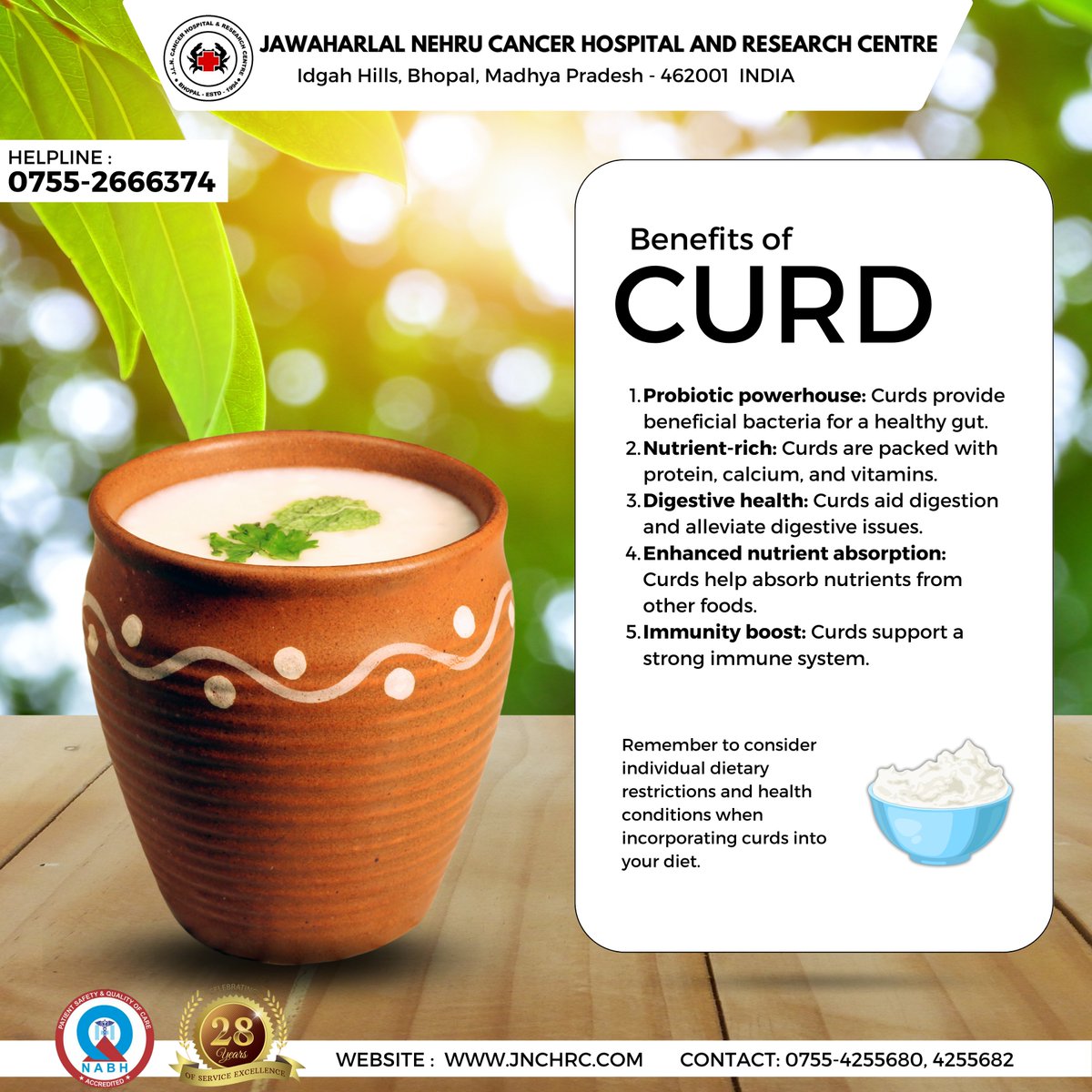 JNCHBhopal12's tweet photo. Your Go-To Dairy Delight for Improved Digestion and Overall Well-being.

#JNCHBhopal #cancer #doctors #cancerdoctors #medical #jnch #wearetogether #togetherjnch #jnchsupport #hopeforcancer #cancerawareness #curd #benefits #benefitsofcurd https://t.co/bMMkkzlS3E