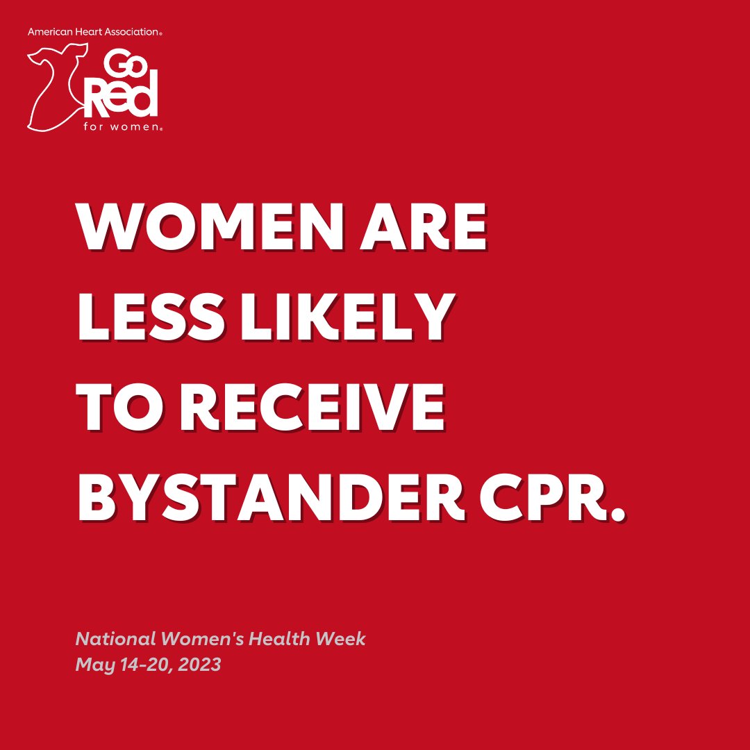 Fact: Women are less likely than men to receive bystander CPR, often because rescuers often fear accusations of inappropriate touching, sexual assault or injuring a female victim. spr.ly/6014O9TIe #NWHW