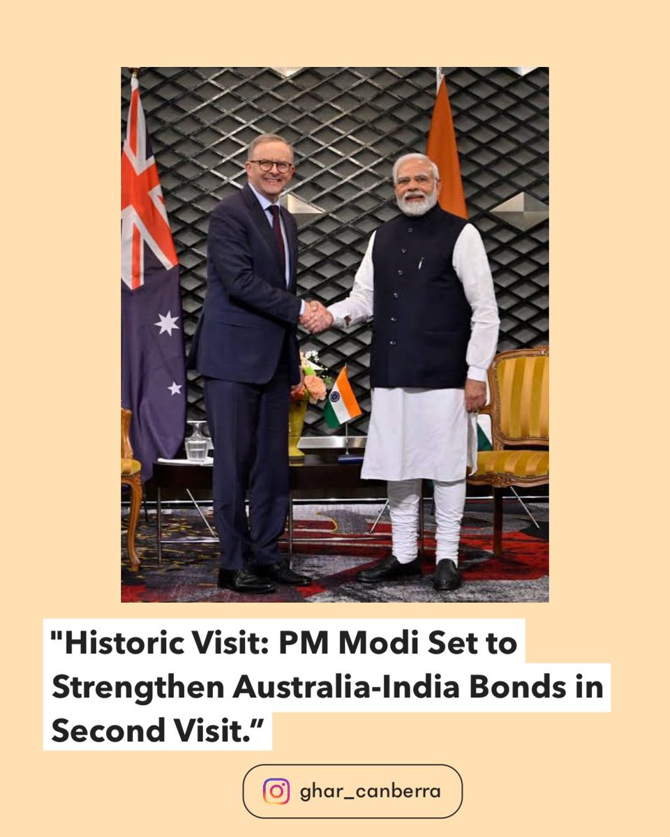 ghar_canberra's tweet photo. PM Modi's visit to Australia next week deepens the bilateral relationship. Australia India Institute fosters trust. Leaders address regional issues and collaborate on supply chains, space, and education. #AustraliaIndiaRelations #BilateralVisit #Collaboration https://t.co/dXYIO273w9