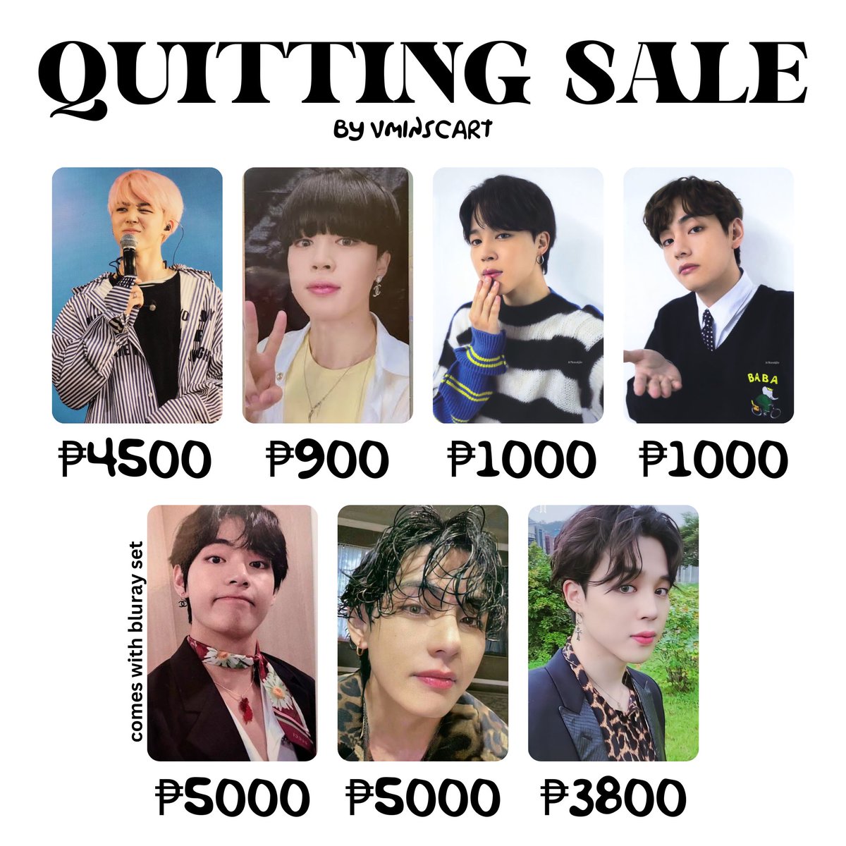 vminscart's tweet photo. BTS PC QUITTING SALE

Set Price PRIO - ₱ 20,000
• NEGOTIABLE
• Tingi OK but prio taker of 2 or more

DM or reply to mine

t. wts lfb ph photocard vmin pc taehyung jimin jpfc swz bluray br seoul wings tour memo19 memo20 memories 2019 2020 leopard mobile renewal sowoozoo https://t.co/8pGMc6oK03