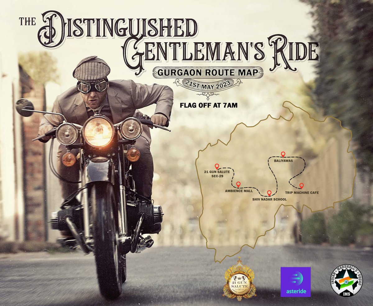 21gunsaluteggn's tweet image. 📷We're proud to welcome you all to India's first-ever professional bike marshall's group ride📷 Ride will start from 21 Gun Salute Restaurant, Sector 29, Gurgaon the upcoming Distinguished Gentleman's Ride on 21 May 2023 at 7AM #21GunSaluteRestaurant #asterideapp #asteride