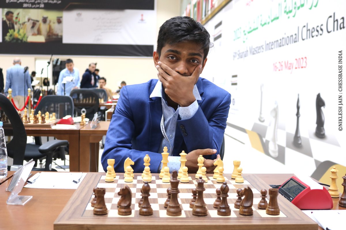 nikchess's tweet image. Did he smile? GM Aravindh Chithambaram 😇 @shj_masters  @ChessbaseIndia #SharjahMasters
