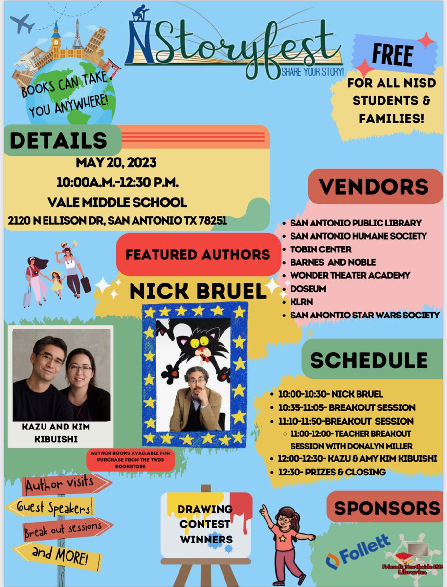 Storyfest is today! Amazing authors, student drawing contest winner & more! @NISDLib #NISDlibraries @nisdstoryfest